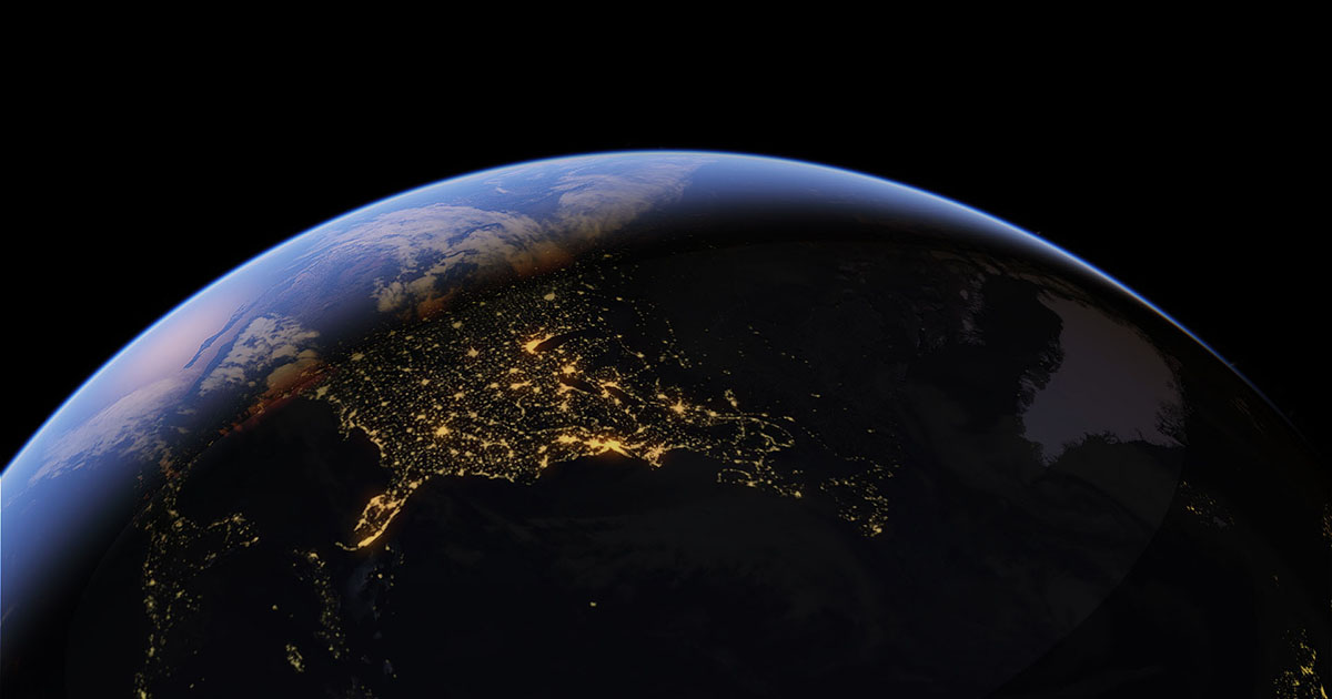 The surface of the Earth with lights in some regions