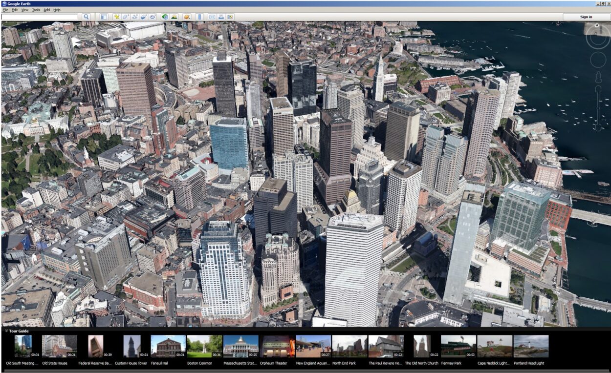 3D imagery of a city from Google Earth