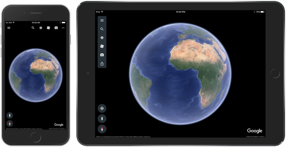 The 3D imagery of Earth from Google Earth on ipad and iphone