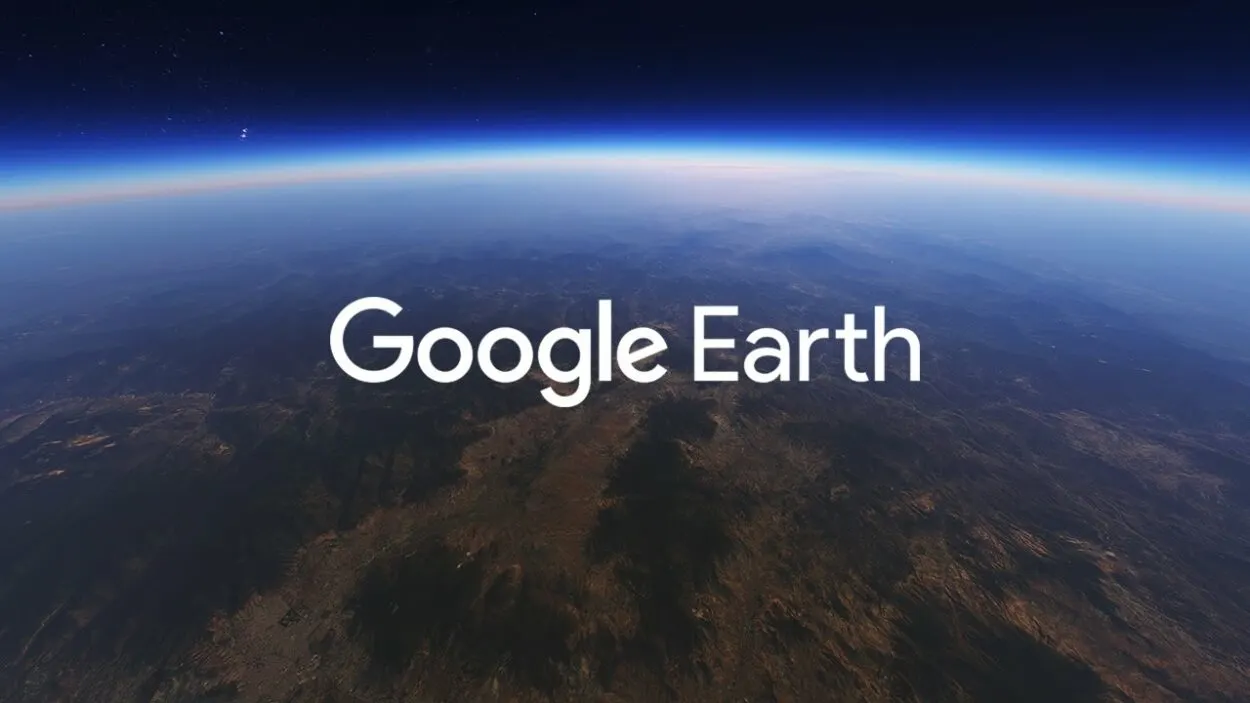 Google Earth written on a background that has the earth's surface