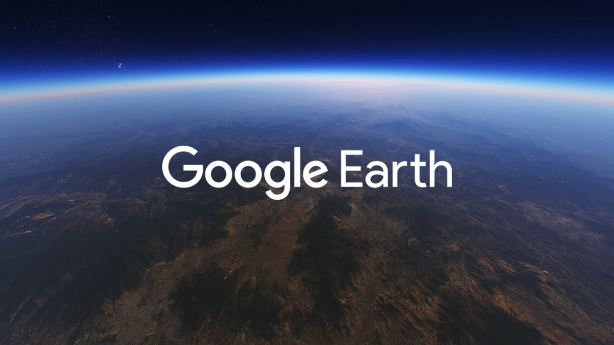 An imagery of the globe with Google Earth written on it
