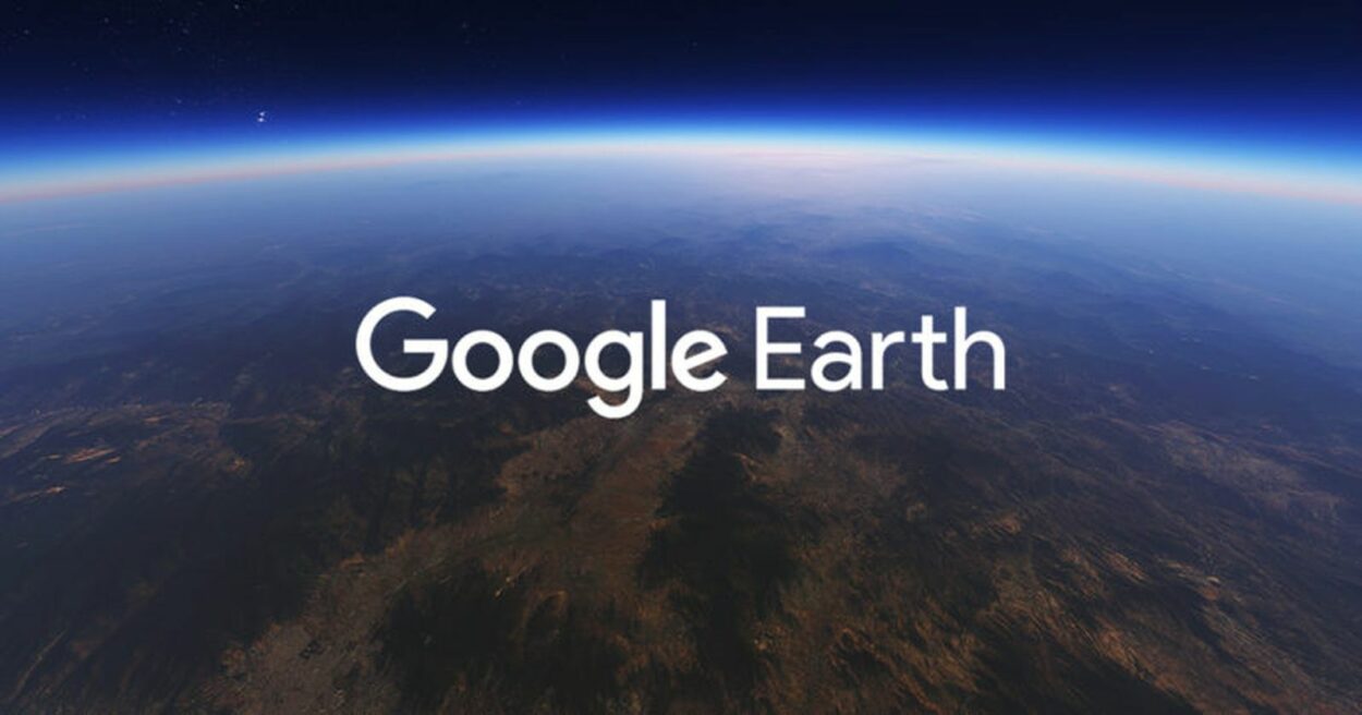 Satellite imagery of the earth with Google Earth written on it
