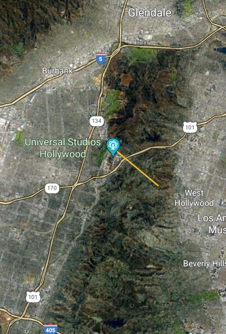 Location of D'Amelio's house from Universal Studios Hollywood.