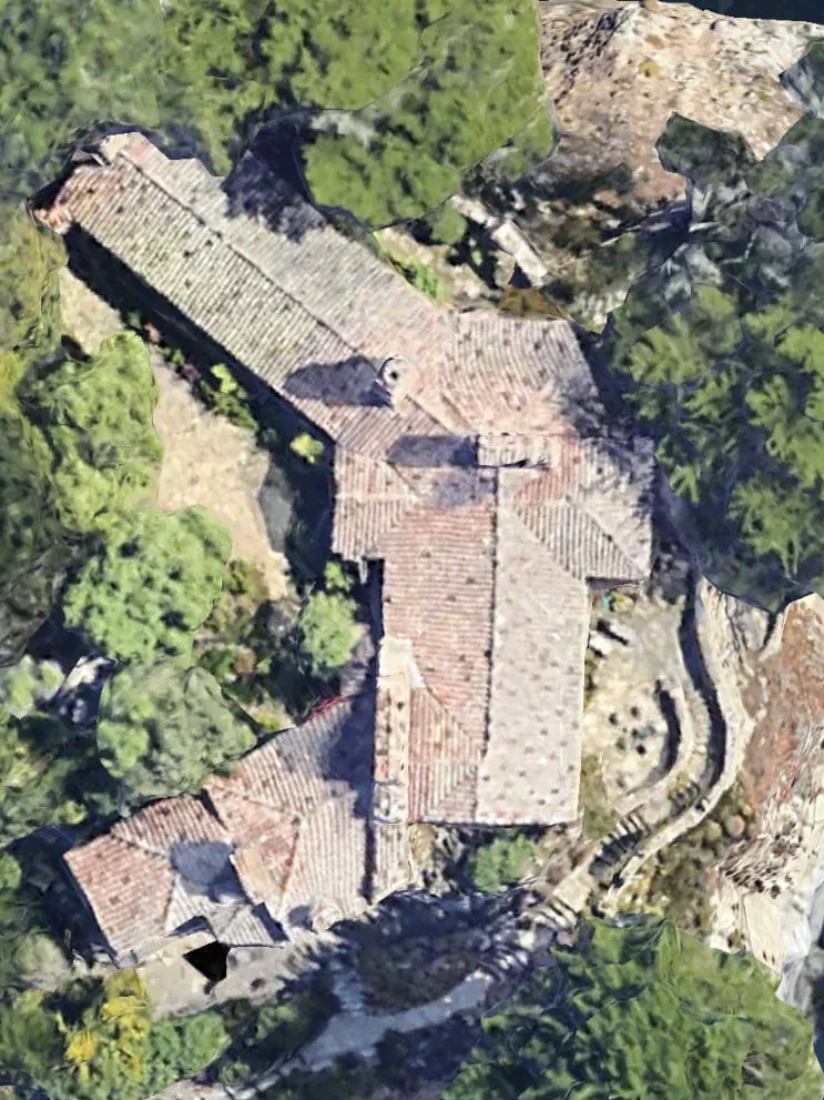 An aerial view of the mansion.
