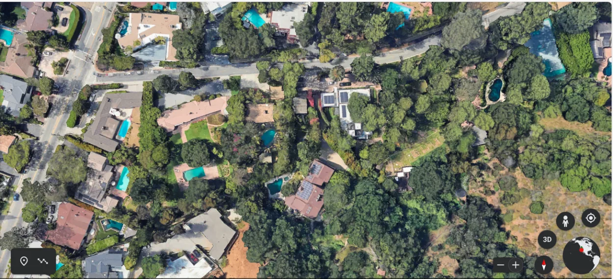 Image Credit: Google Earth (A farther shot of the house showing the vicinity).