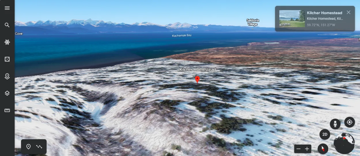 Image Credit: Google Earth (A tilted view showing the breathtaking surroundings).