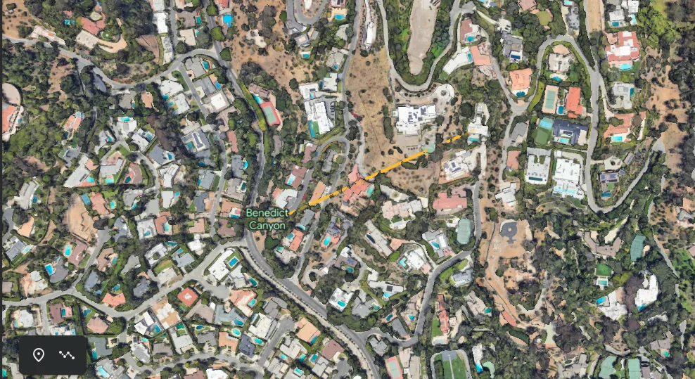Image Credit: Google Earth (Location of the Estate from the Benedict canyon)