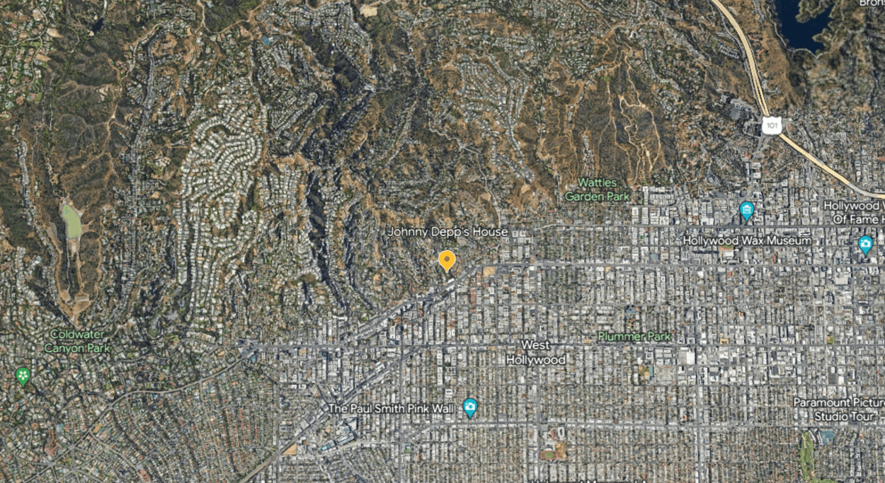 Hollywood Hills via Google Earth