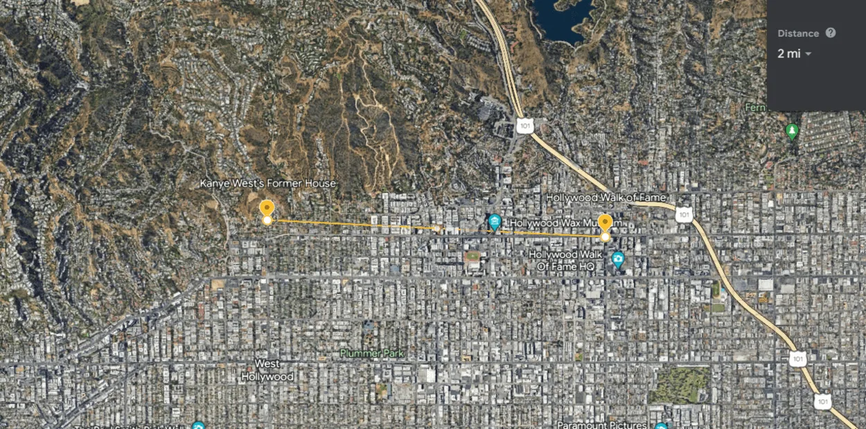 Hollywood Walk of Fame via Google Earth