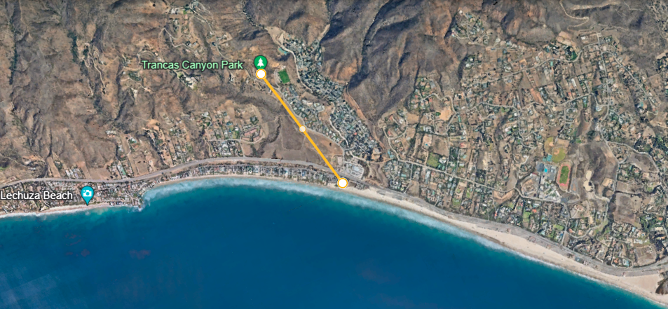 Location of the Beach house from the Trancas Canyon Park