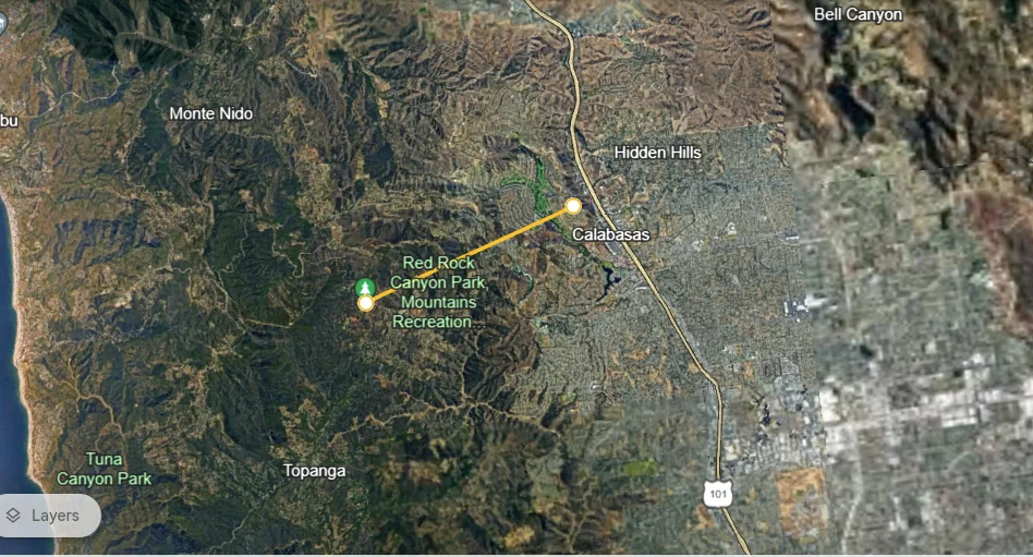 Location of the house from Red Rock Canyon Park, Mountains Recreation (image Credit: Google Earth)