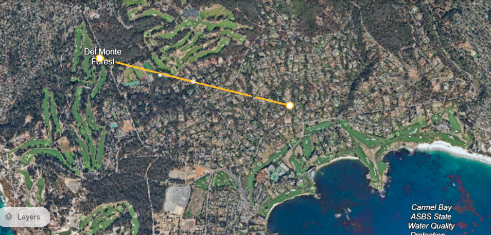 Location of Lopez's house from the Del Monte Forest (Image Credit: Google Earth)