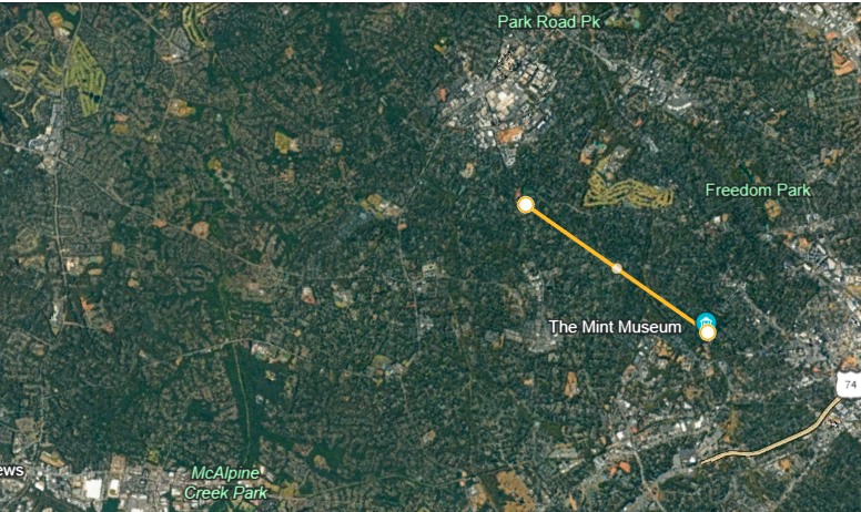 Location of the House from The Mint Museum (Image Credit: Google Earth)