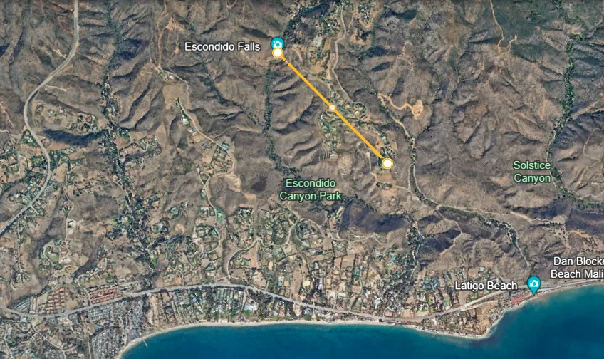 Location of Rose's house from the Escondido Falls
