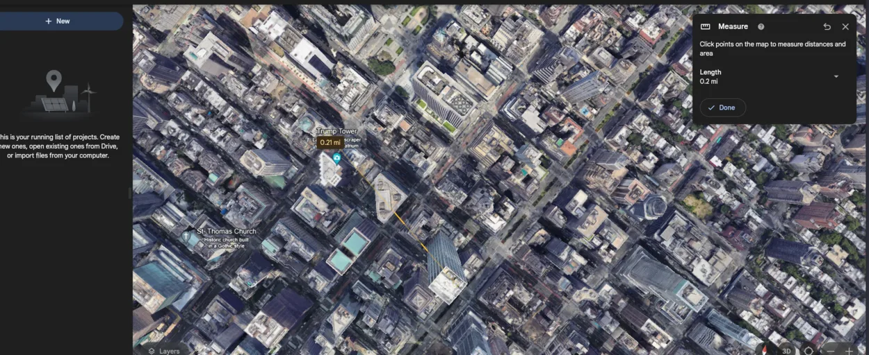 an image showing the distance between the building and Trump tower