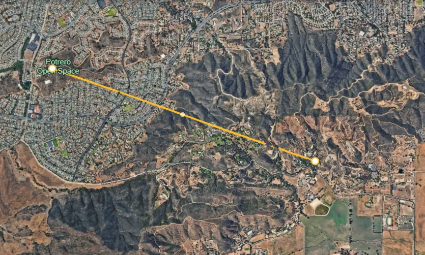 Location of Selleck's House from Potrero Open Space (Image Credit: Google Earth)