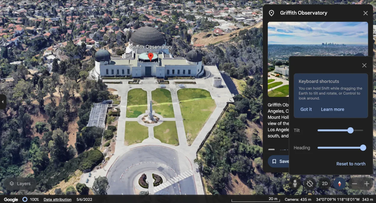 Griffith Observatory on Google Earth