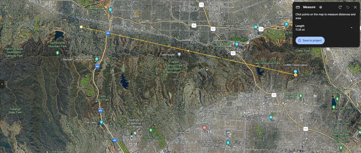 The distance between Graceffa's mansion and Griffith Observatory