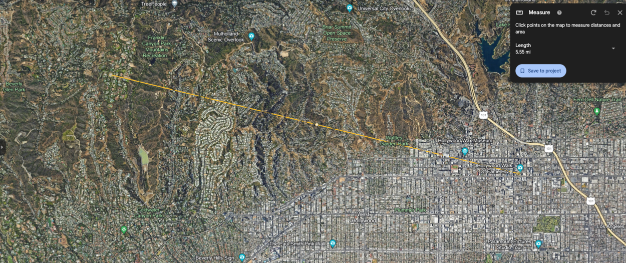 The distance between eddie's mansion and Hollywood Walk of Fame