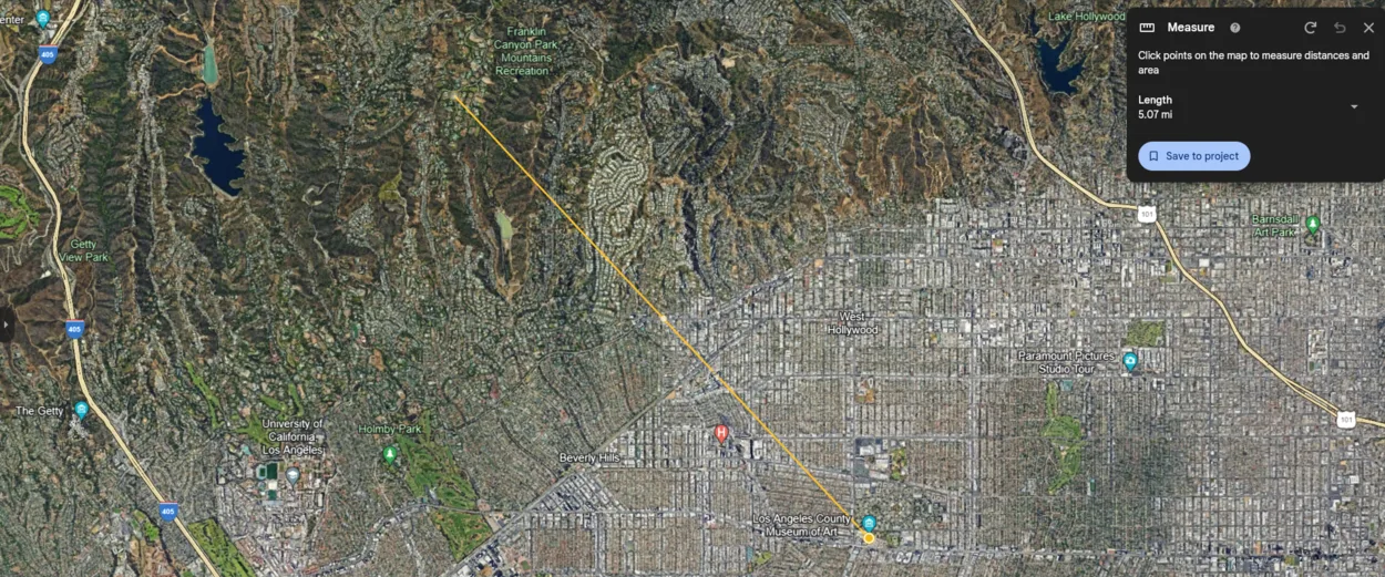 The distance between eddie's mansion and Los Angeles Country Museum Of Art