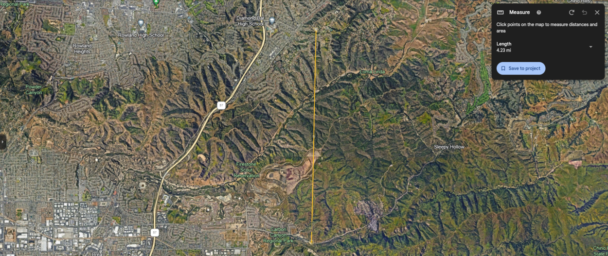 The distance between snoop's mansion and Chino Hills State Park