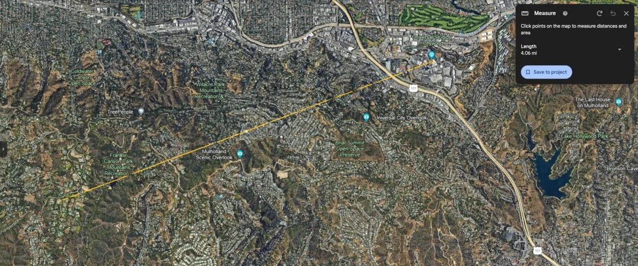 The distance between eddie's mansion and Universal Studios Hollywood