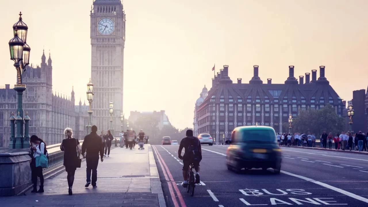 westminster bridge at sunset london uk